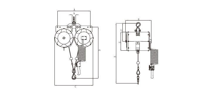 LSB-T型并聯氣動平衡器尺寸圖