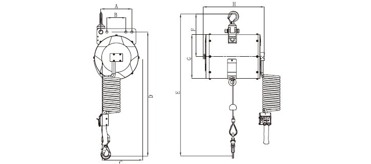 LSB型單繩氣動平衡器尺寸圖
