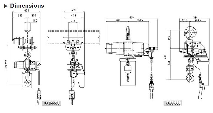 KA3-600型氣動葫蘆尺寸參數 KA3-600型氣動葫蘆尺寸參數