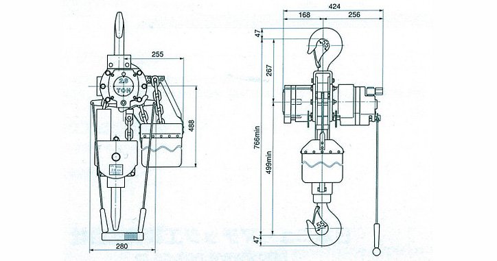 RHL-2800拉桿式氣動葫蘆尺寸參數(shù) RHL-2800拉桿式氣動葫蘆尺寸參數(shù)