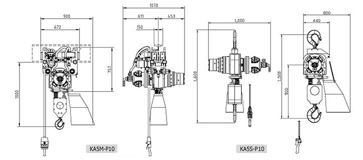 KA5-P10型氣動葫蘆尺寸參數圖 KA5-P10型氣動葫蘆尺寸參數圖