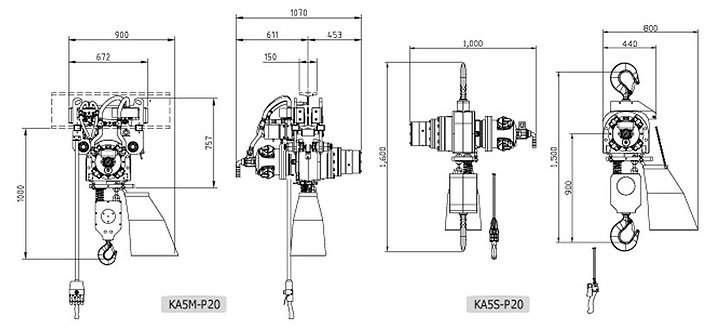 KA5-P20型氣動葫蘆尺寸參數(shù) KA5-P20型氣動葫蘆尺寸參數(shù)